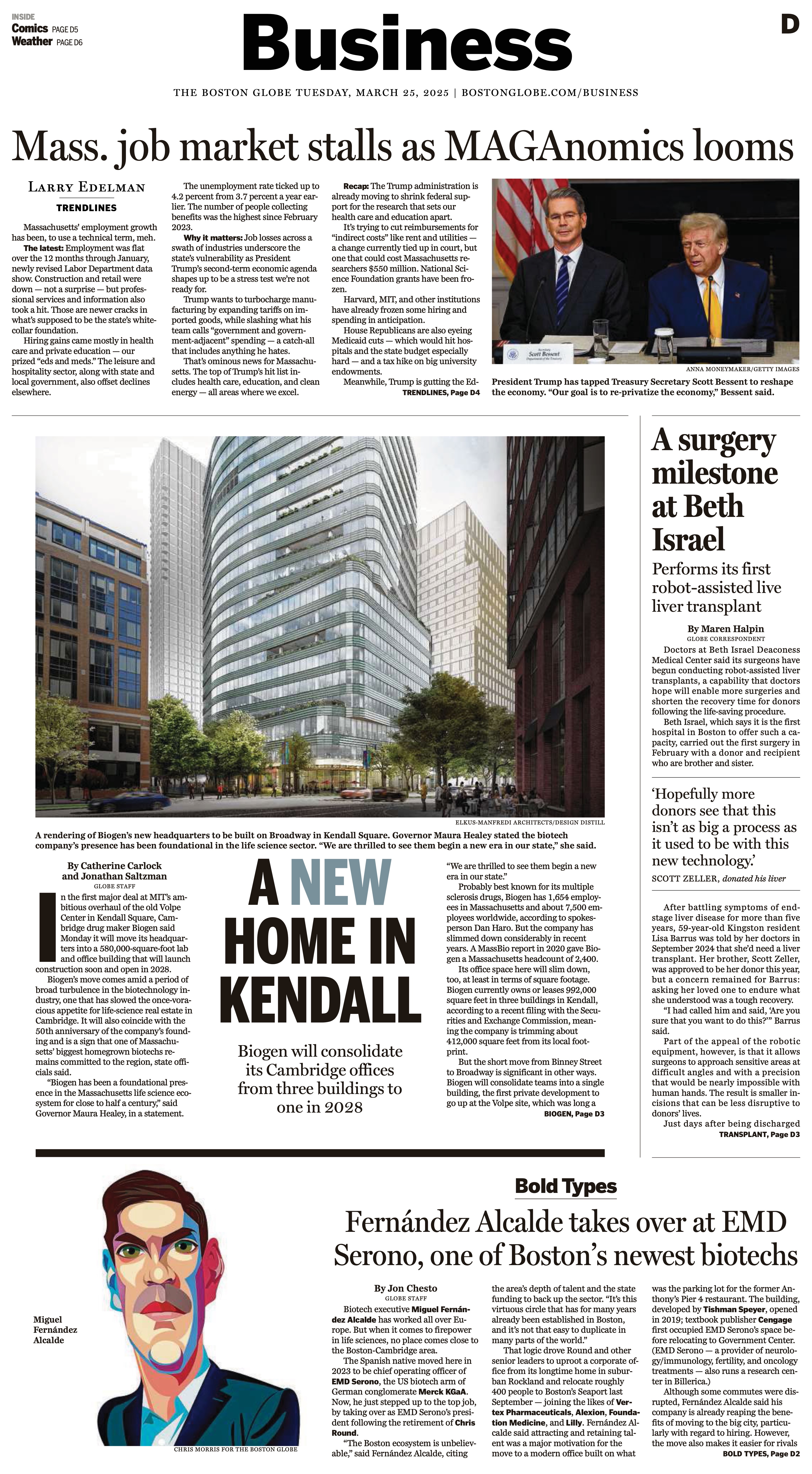 Boston Globe Business cover about the Massachusetts job market