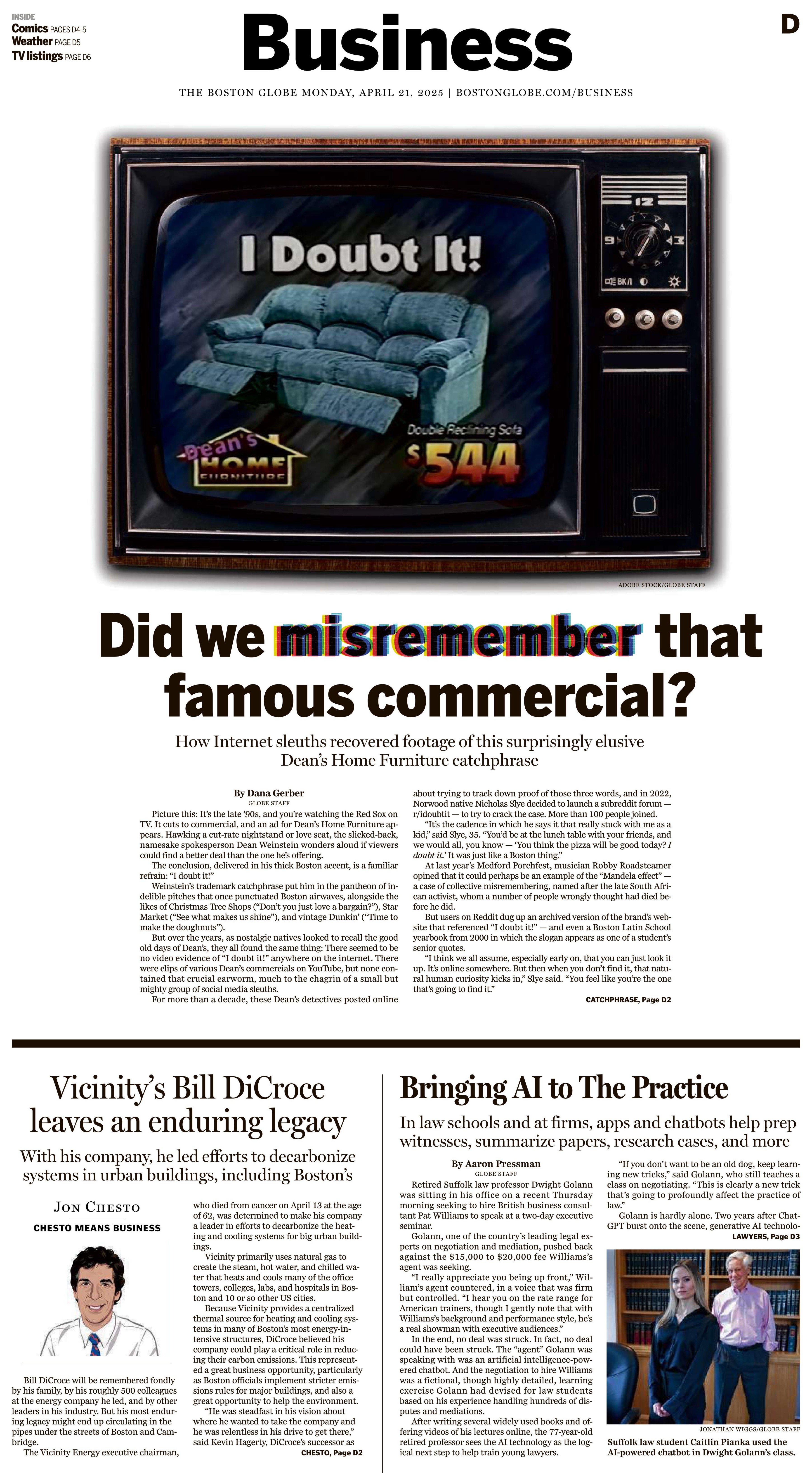 Boston Globe Business cover featuring a vintage television illustration