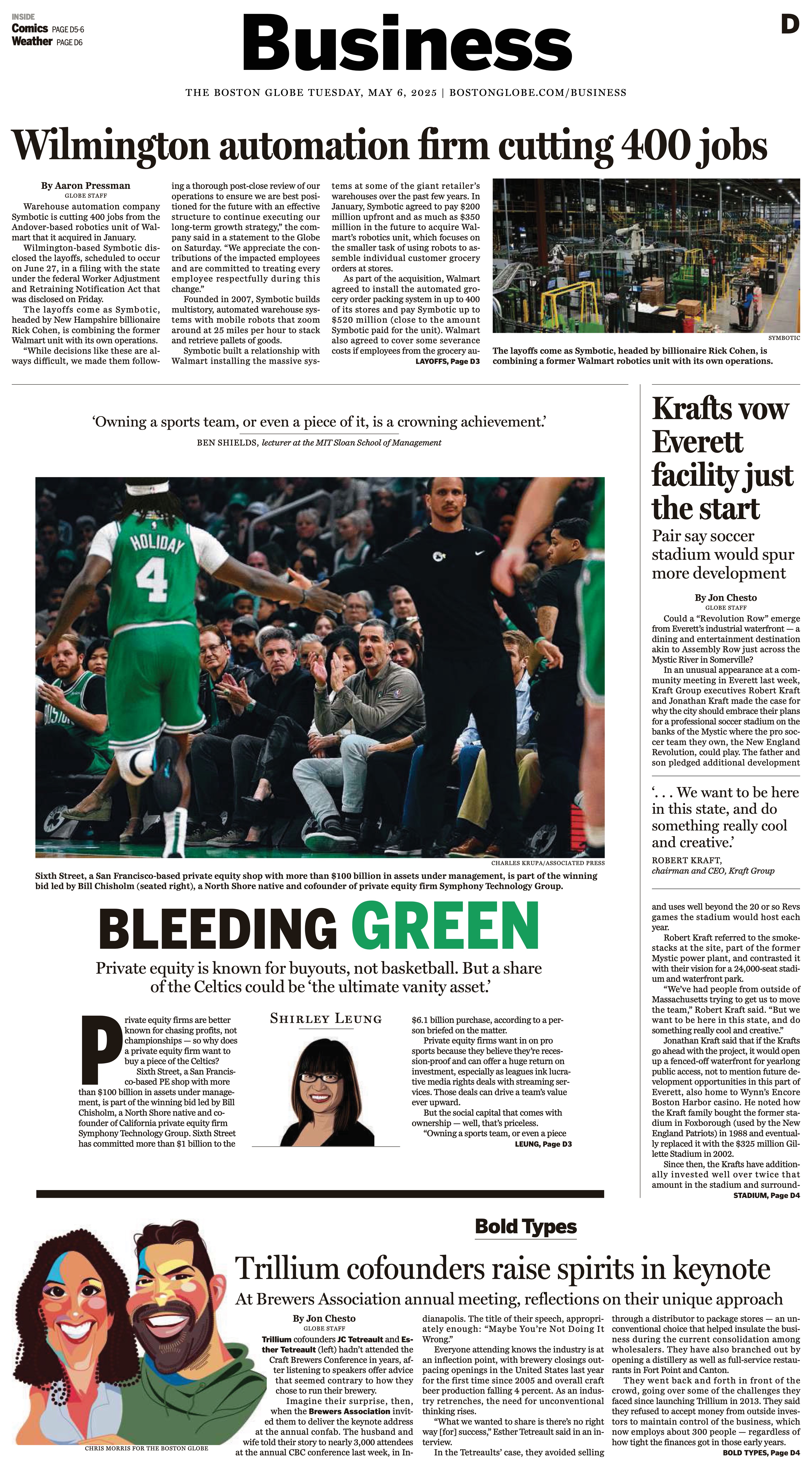 Boston Globe Business cover about automation jobs