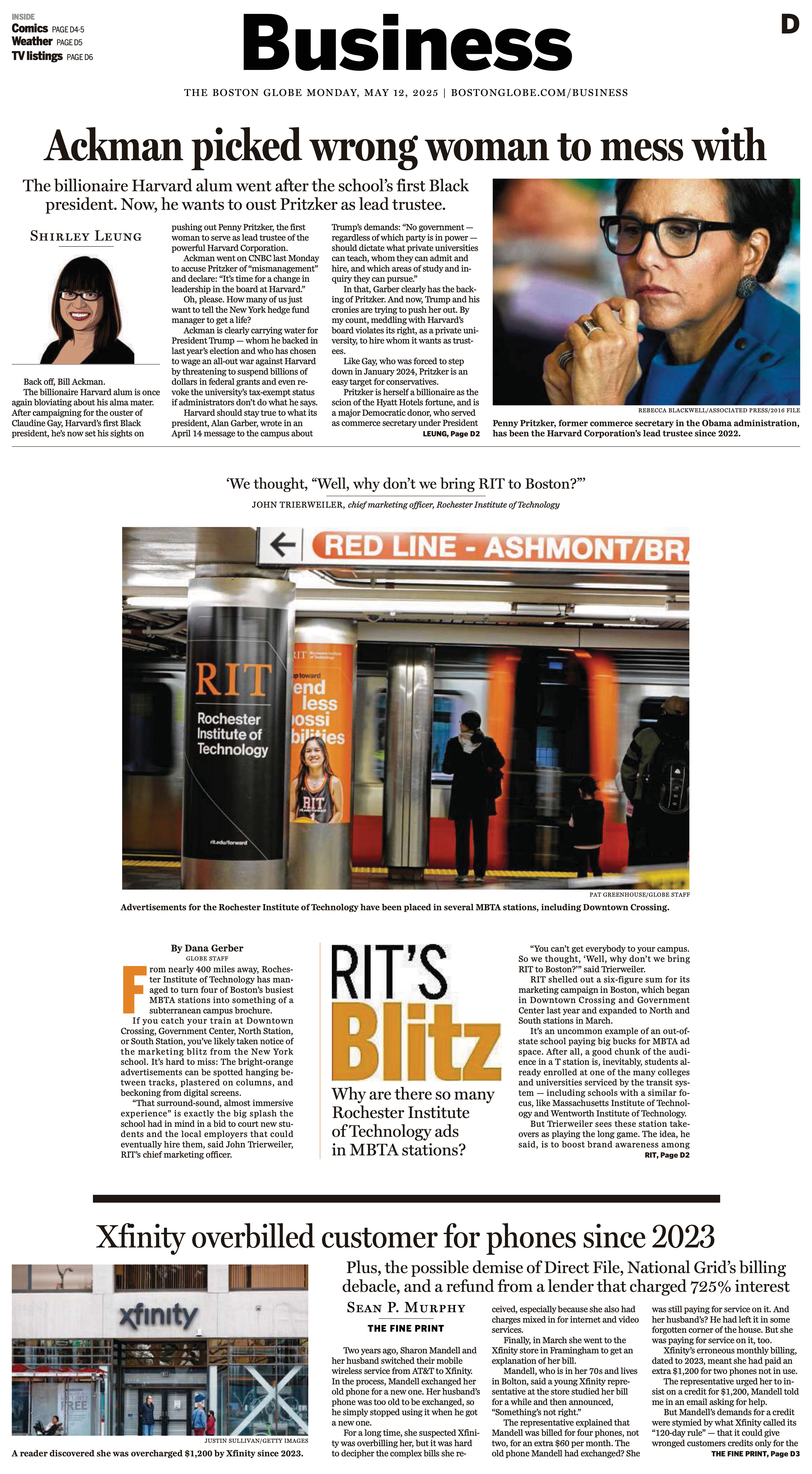 Boston Globe Business cover about trade and markets