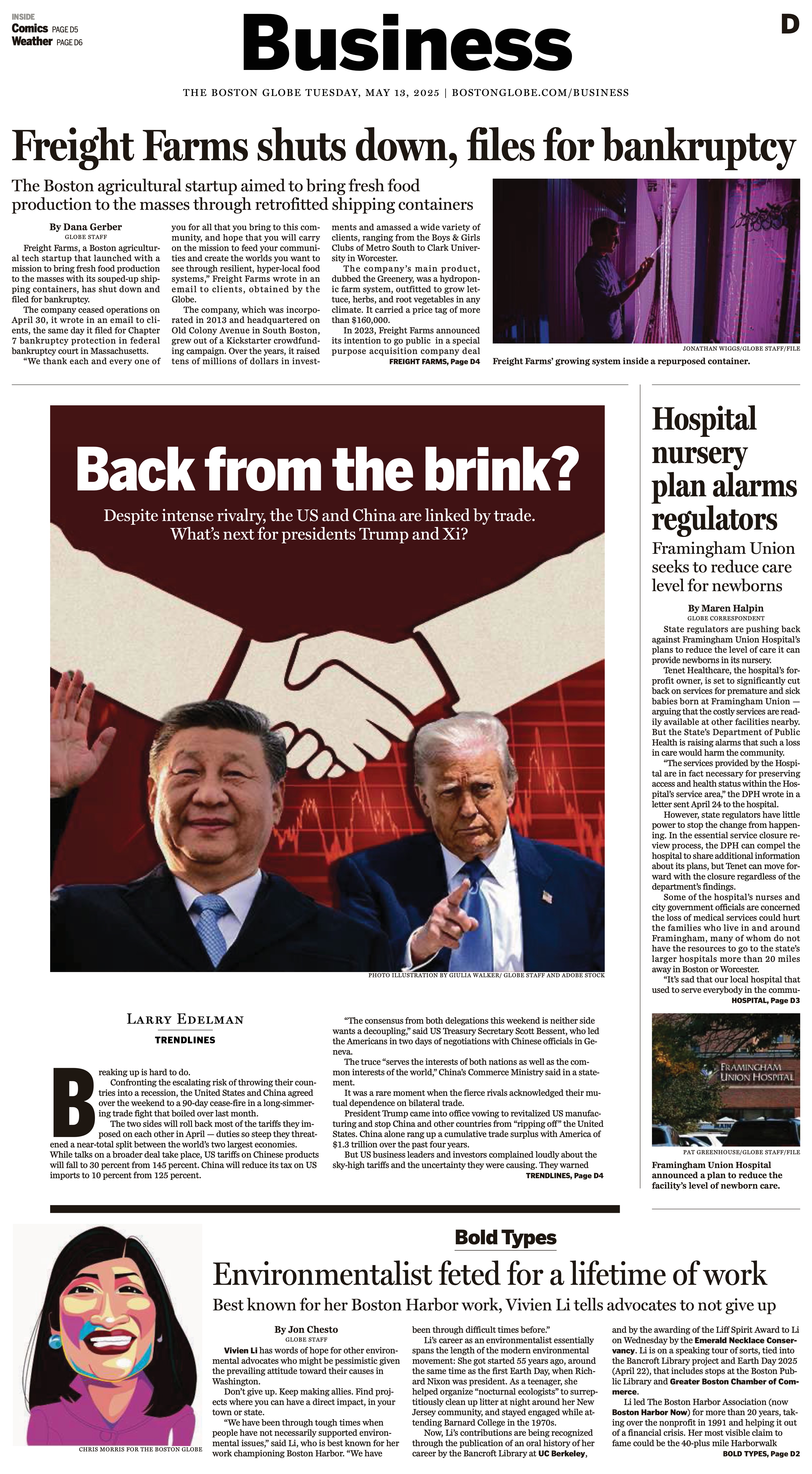 Boston Globe Business cover about US-China trade
