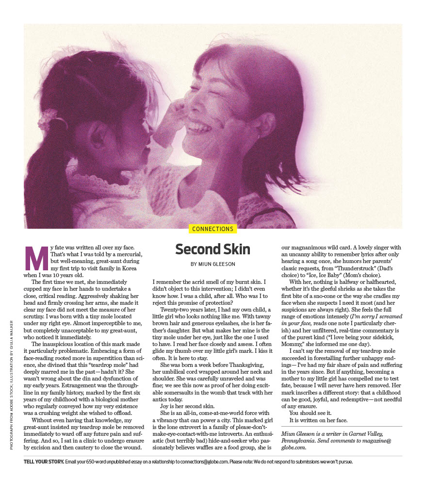 Boston Globe Magazine Connections page about a mother's face and memory