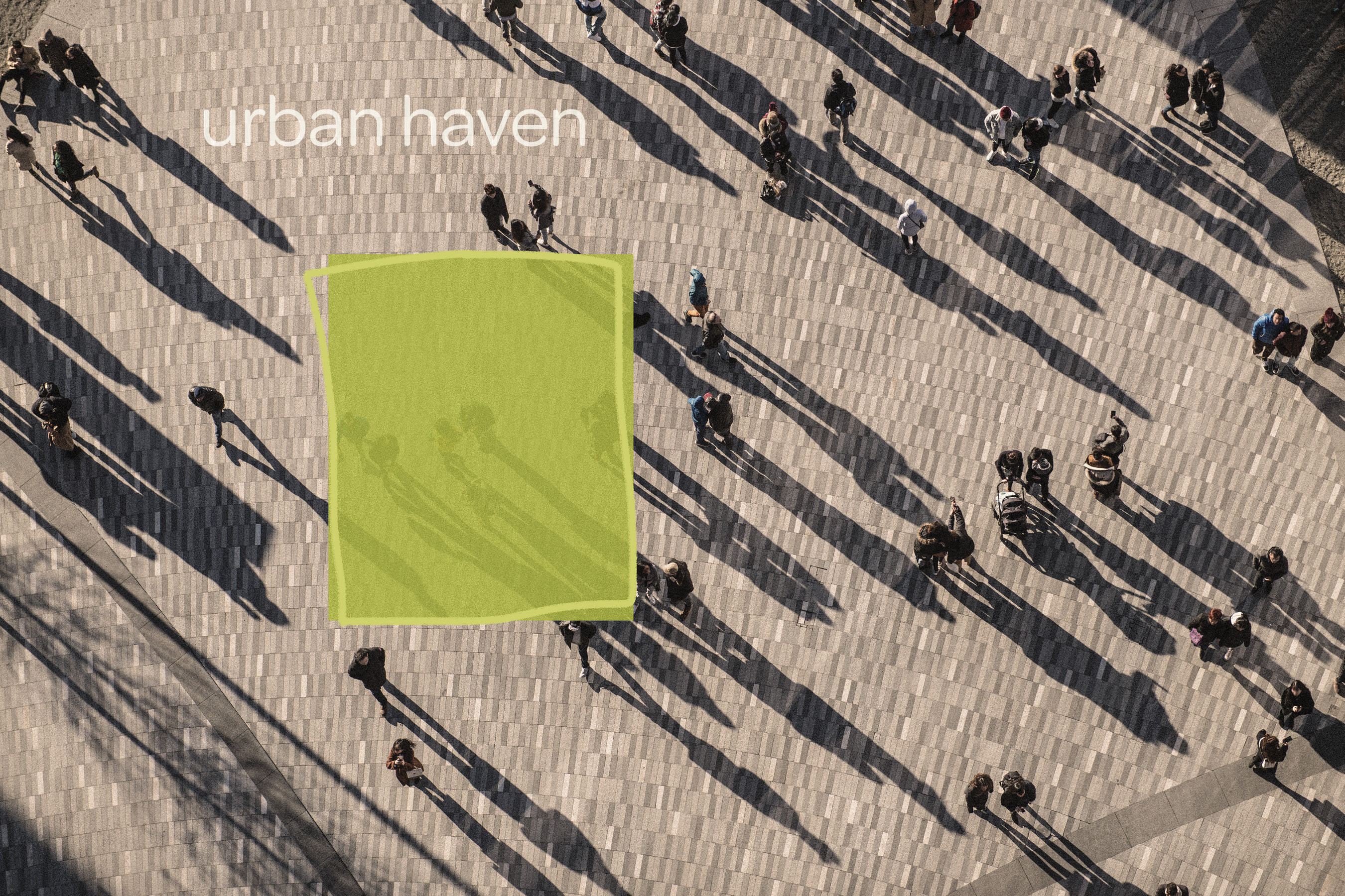 Urban Haven identity in an urban public square.