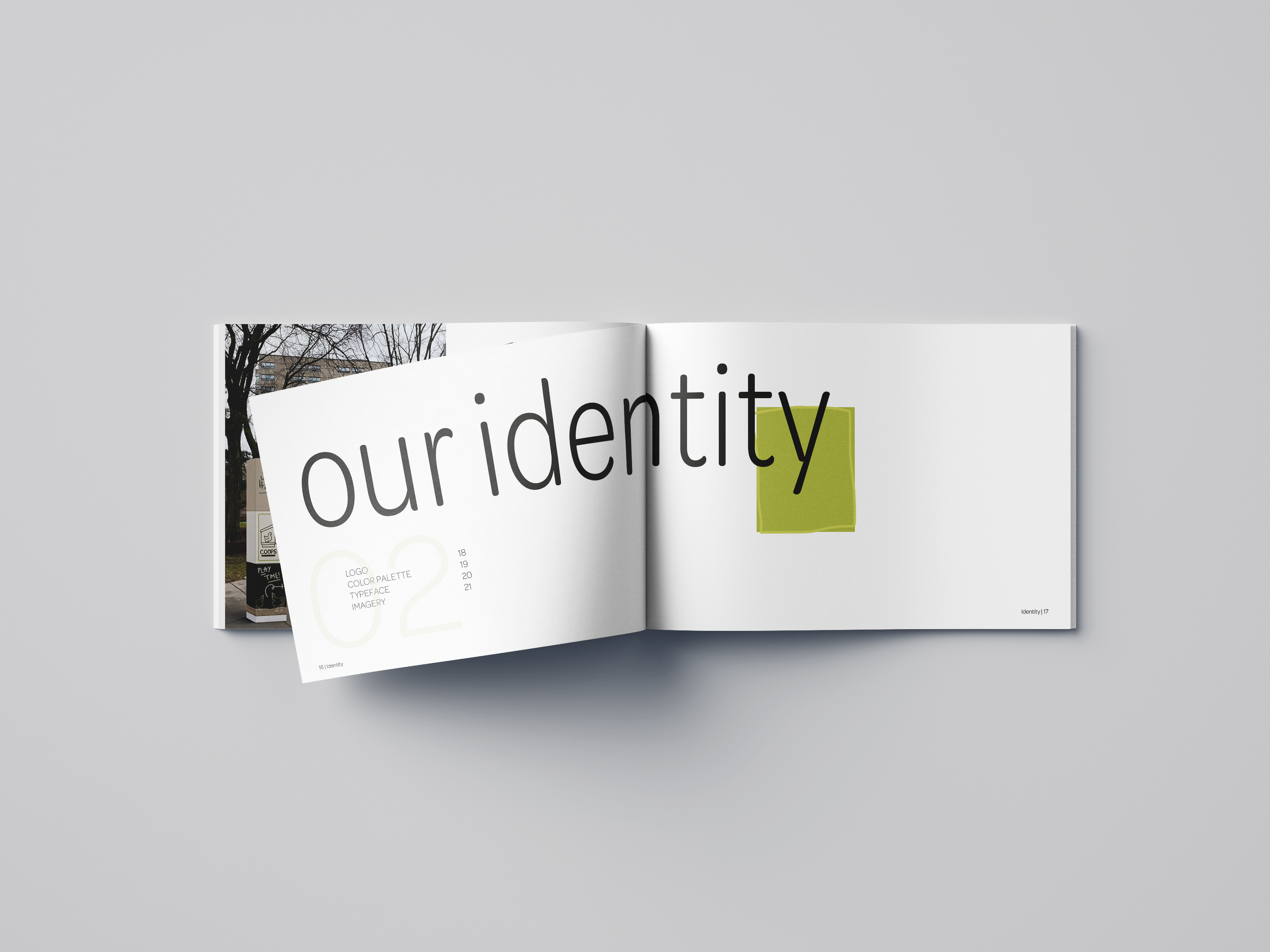 Urban Haven identity system shown in a booklet spread.