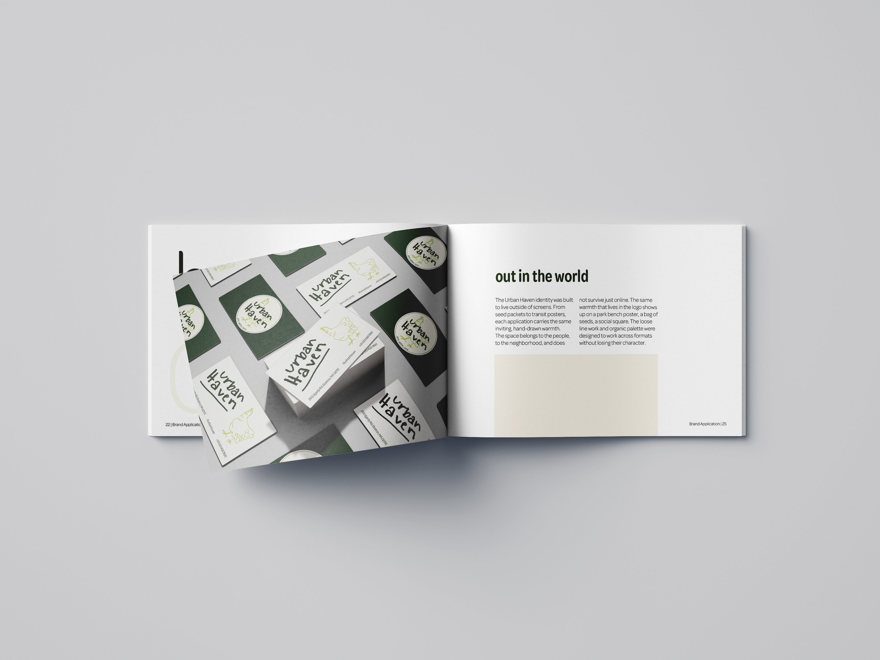 Urban Haven brand applications shown in a booklet spread.